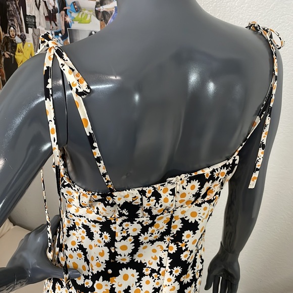 Y2K Style Dress with Shoulder Ties | Black/Yellow/White | Small - Picture 7 of 11